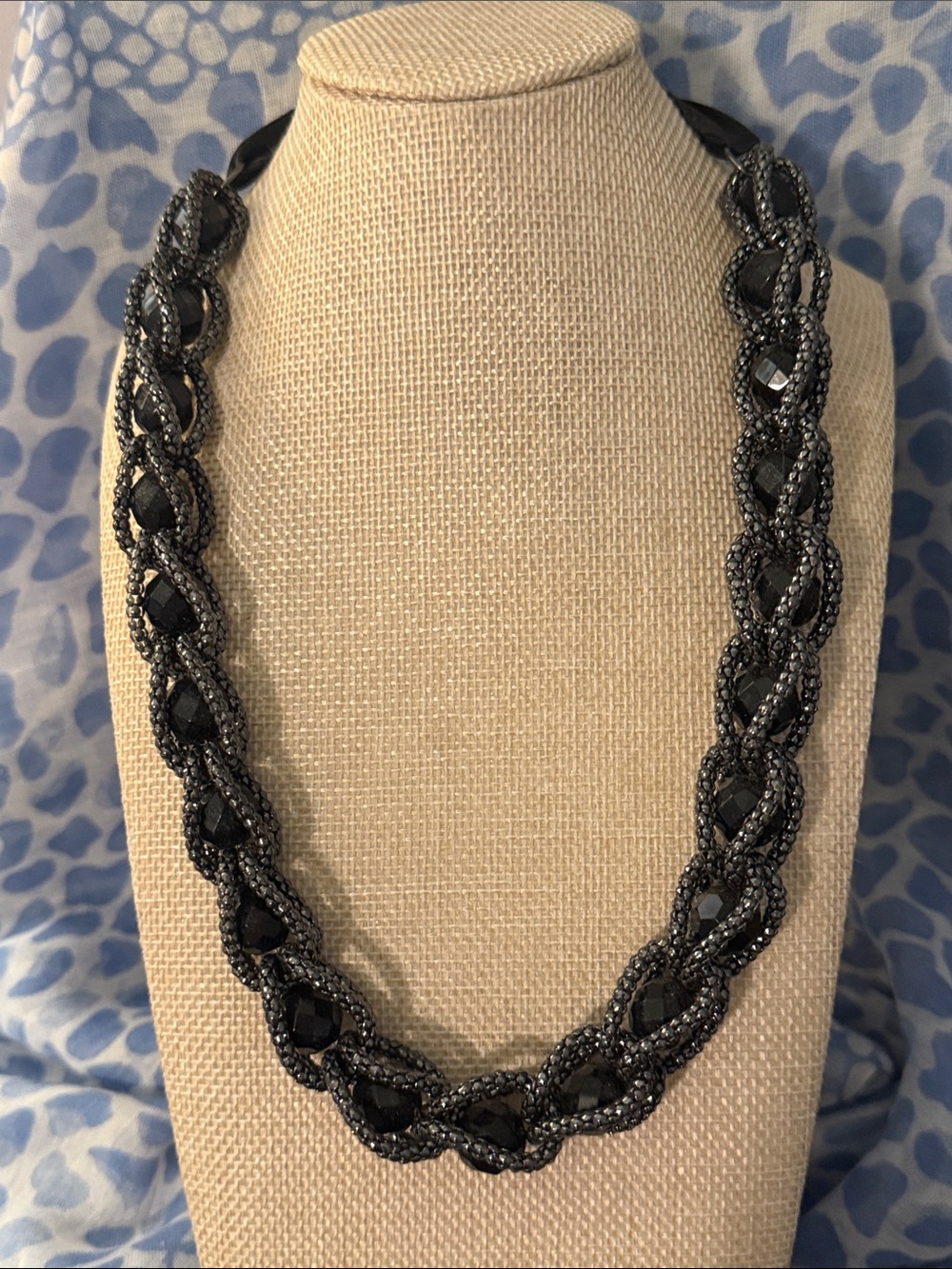 Black Beaded Braided Statement Necklace - Women Jewelry